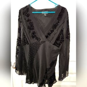 Bohemian style sheer and velvety blouse